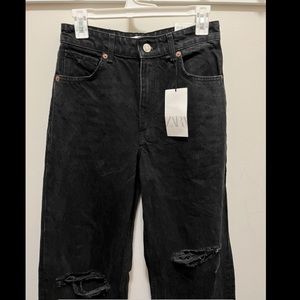 Zara Ripped Wide Leg Jeans - Black Size: EU 38/ US 6